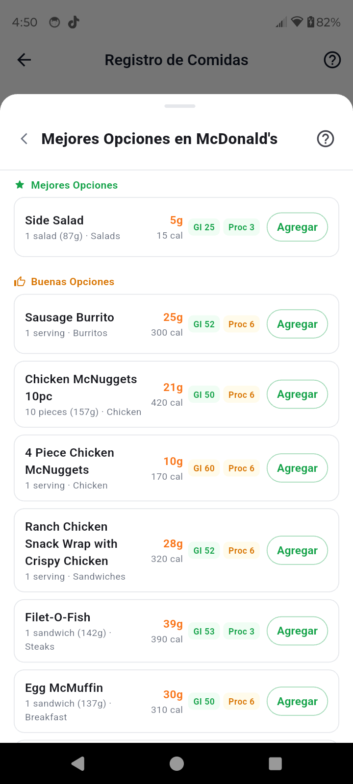 Recomendaciones de comida de McDonald's
