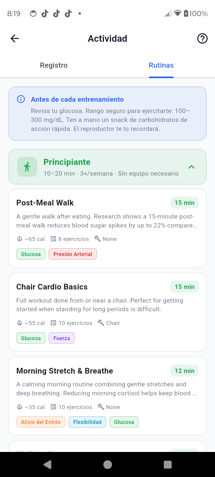 Rutinas de ejercicio seguras para diabéticos por nivel de aptitud