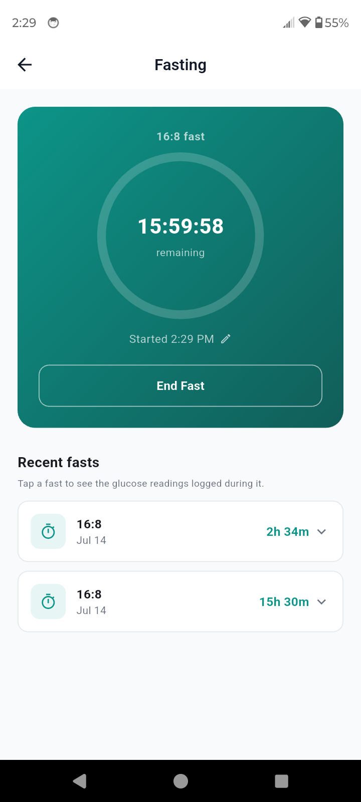 Fasting timer with live countdown