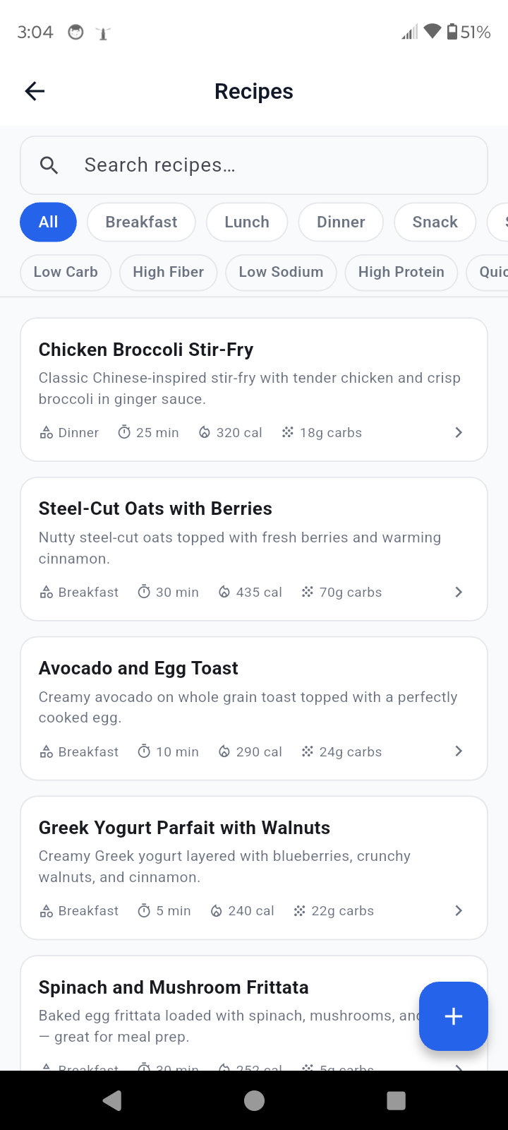 Diabetic recipe library
