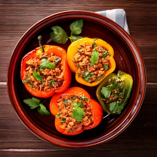 Mediterranean Stuffed Peppers with Lamb & Rice